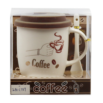 简约典雅创意咖啡杯图案陶瓷咖啡杯马克杯硅胶盖带手柄勺套装家用办公室通用大容量水杯牛奶杯支持做客logo